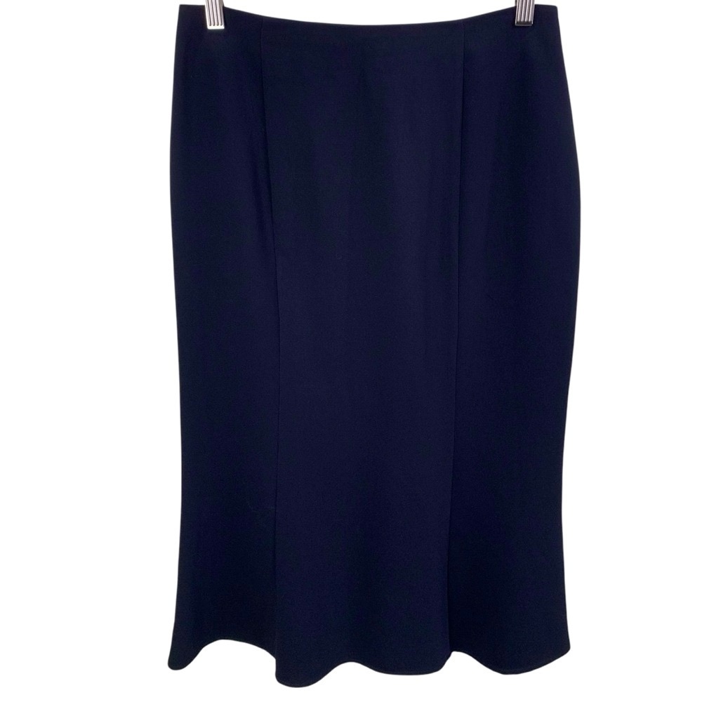 Vintage Louben sz 6 Midnight Navy Blue Midi Tulip Hem Pencil Skirt 90s Y2K